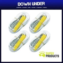 4 X Supex 6mm Single Guy Rope With Polymer Runner And Spring