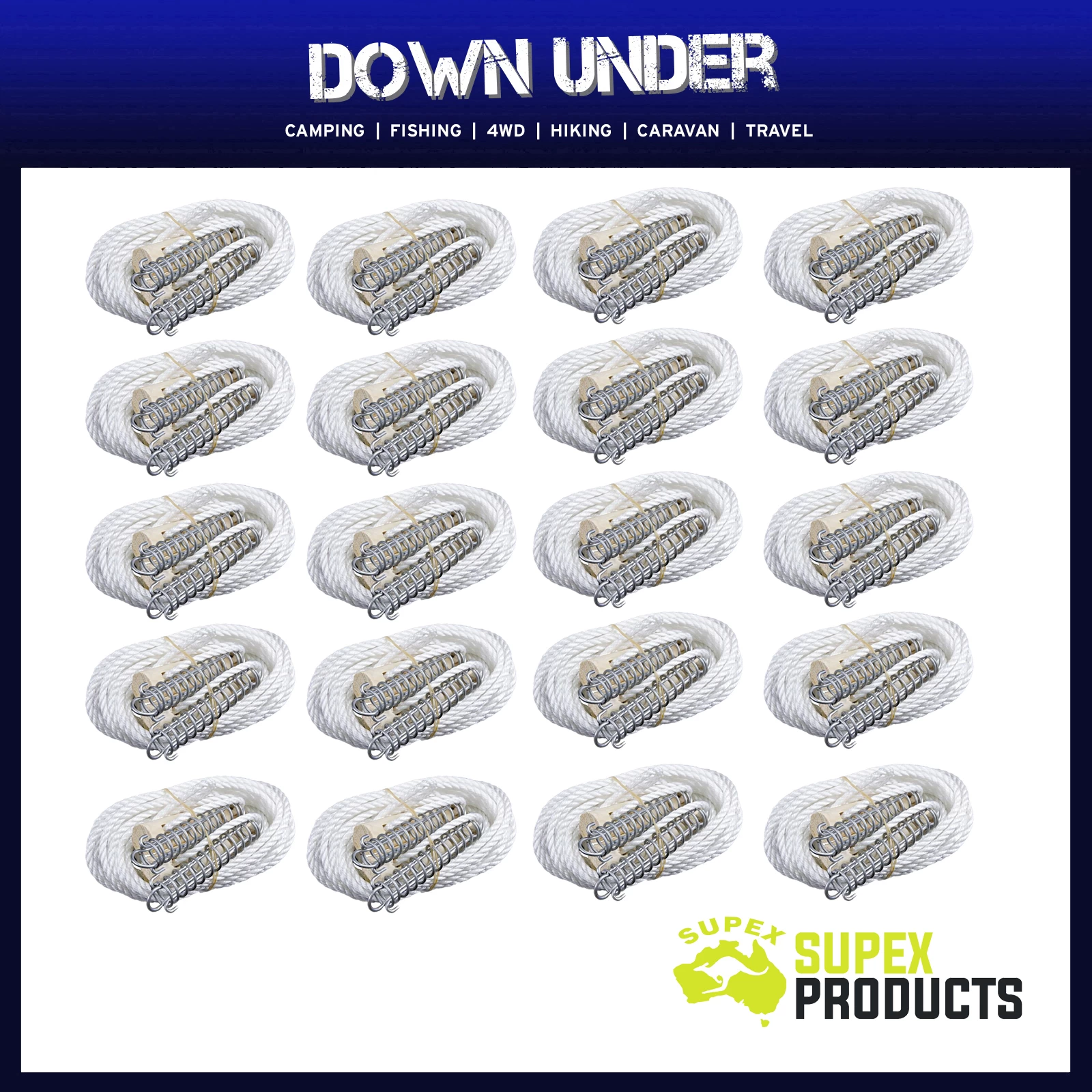 20 X Supex 6mm Double Guy Rope With Wood Runner And Spring 3 20 X Supex 6mm Double Guy Rope With Wood Runner And Spring