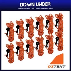 12 X Oztent Long Guy Rope With Clip (Reflective) -Camping Equipment GUYLONGJVx12 1