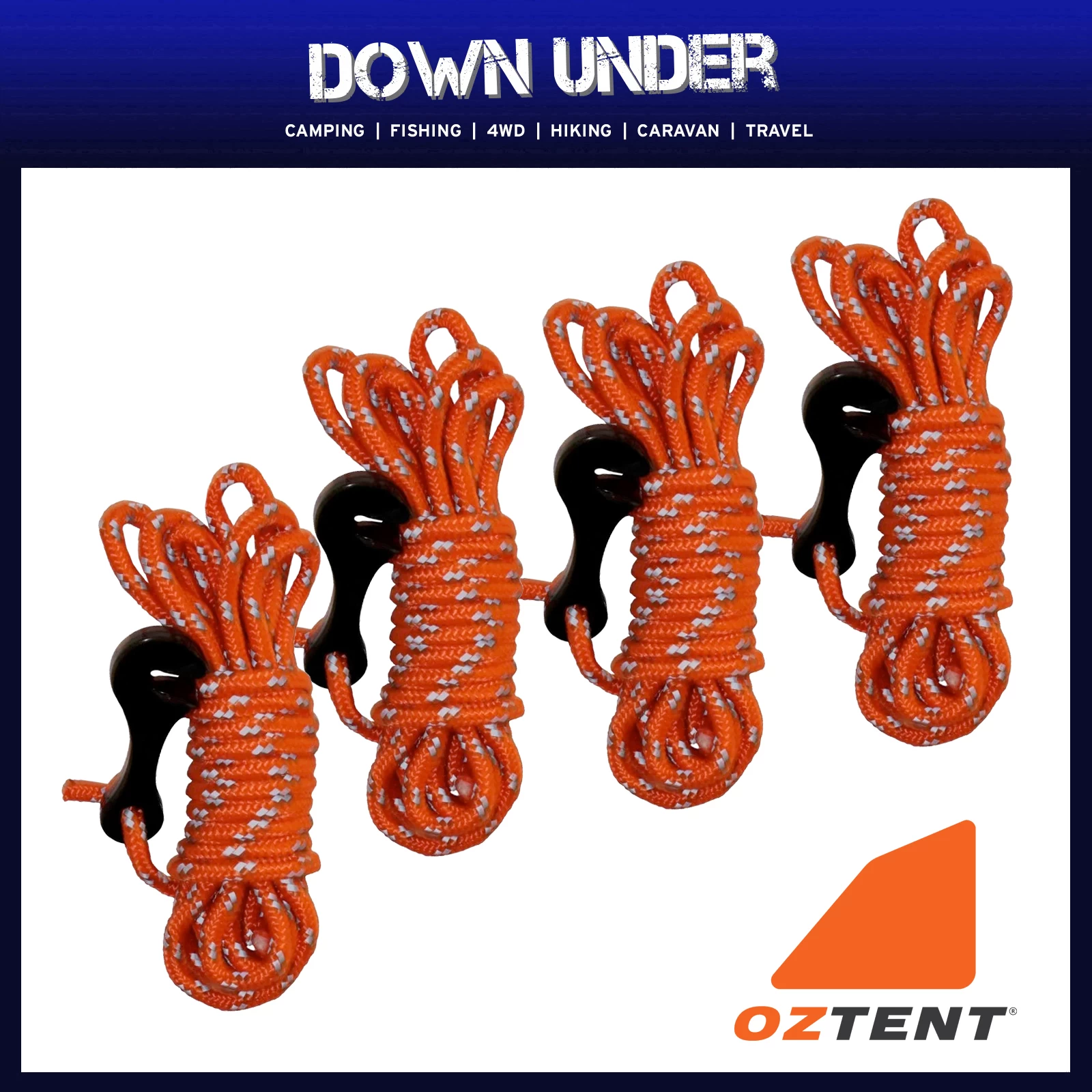 4 X Oztent Long Guy Rope With Clip (Reflective) 4 4 X Oztent Long Guy Rope With Clip (Reflective) - Image 2