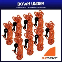 8 X Oztent Long Guy Rope With Clip (Reflective) -Camping Equipment GUYLONGJVx8 1